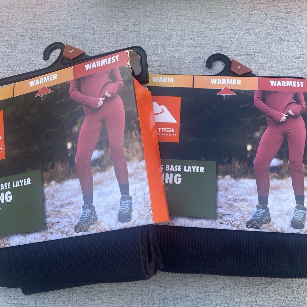 Ozark Trail Black Womens Warmer Leggings M Outdoor Thermal Base Layer New 2 Sets